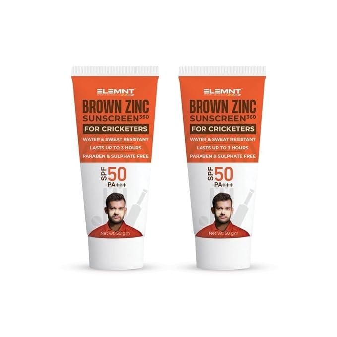 Elemnt Brown Zinc Sunscreen for Cricketers SPF 50 - 50 gms (Pack of 2)