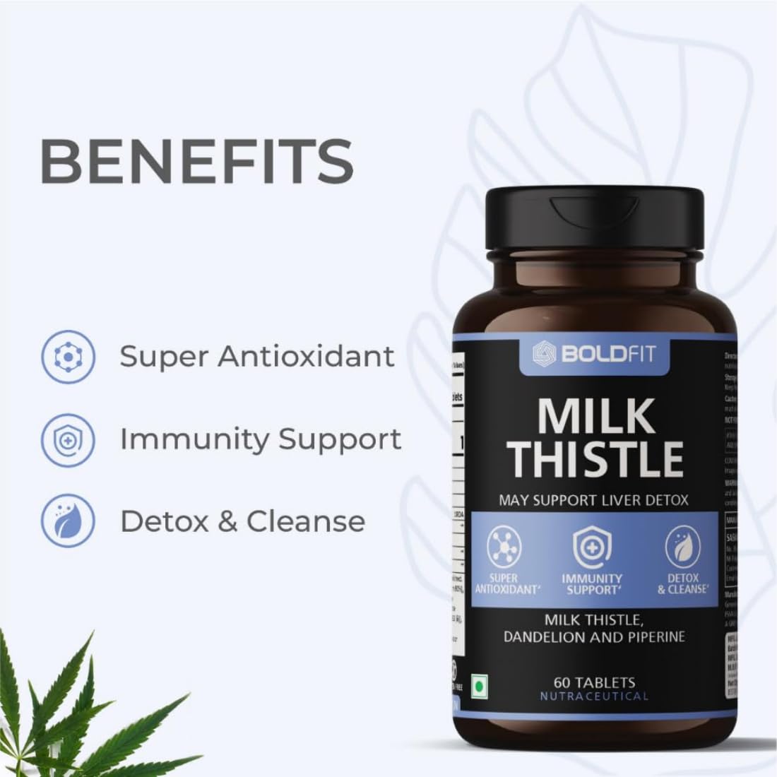 Boldfit Milk Thistle Fatty Liver Support Supplement with Silymarin Piperine and Dandelion Liver Detox Tablets Supports Liver Health Cleanse and Daily Wellness for Men and Women - 60 Vegetarian Tablets