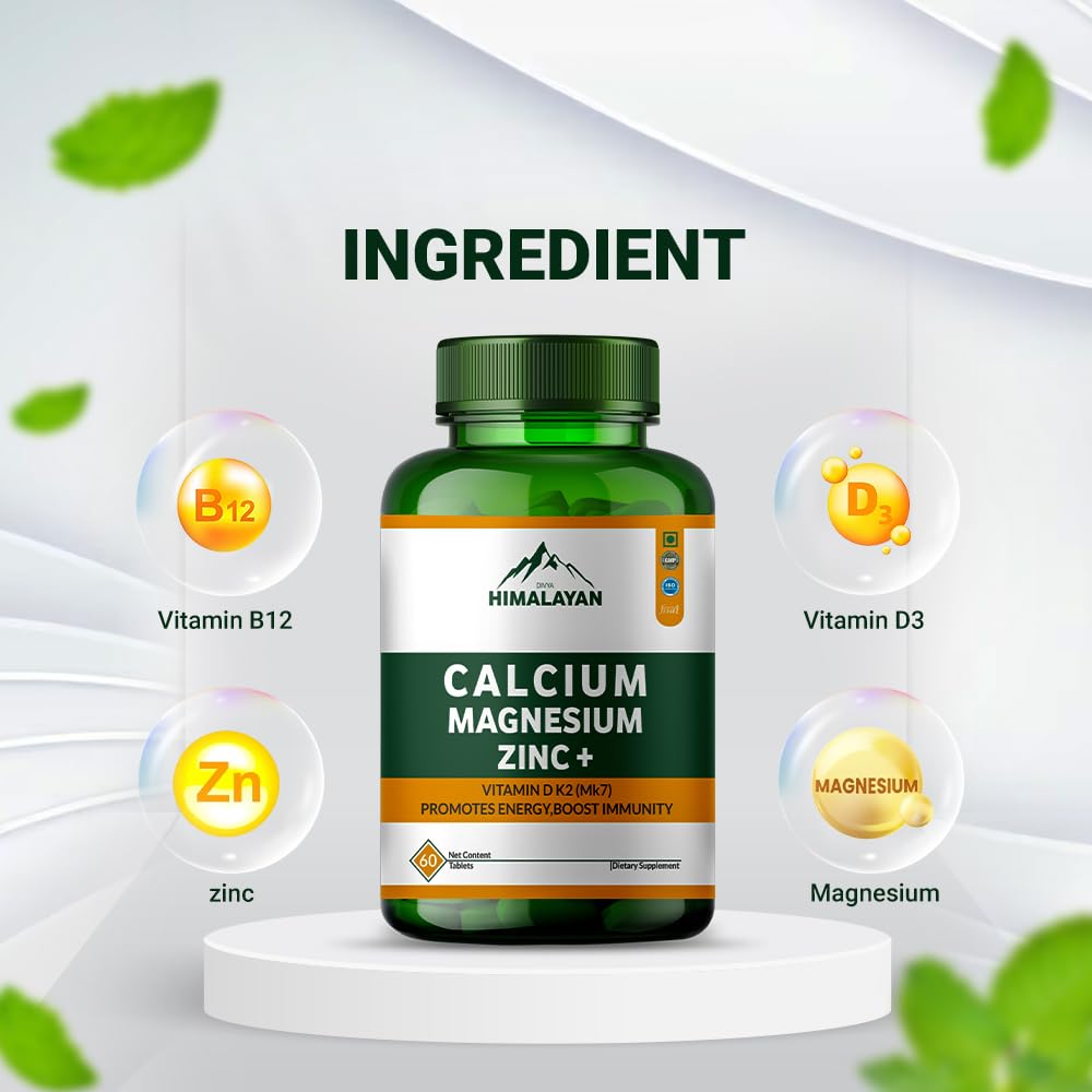 Divya Himalayan Calcium Magnesium Zinc Tablets | Bone & Immune Support | 60 Vegan Tablets | Non-GMO, Gluten-Free