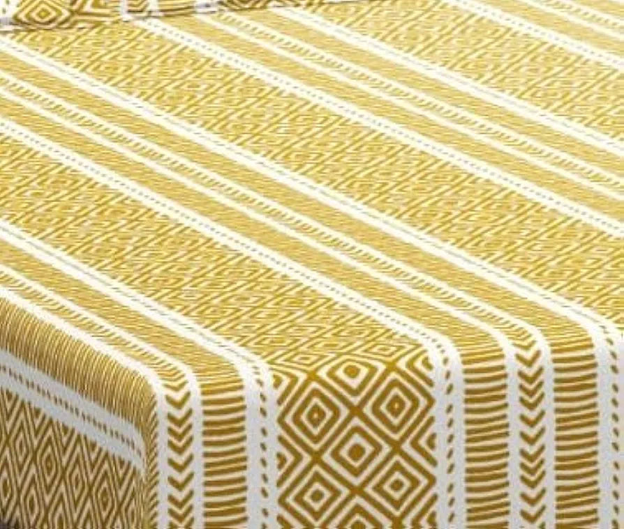 Trance Home Linen 200TC 100% Cotton 78"x60" Standard Queen Size Elastic Fitted Bedsheet Printed Queen Bed Size with 2 Pillow Covers Colour Aztec Mustard