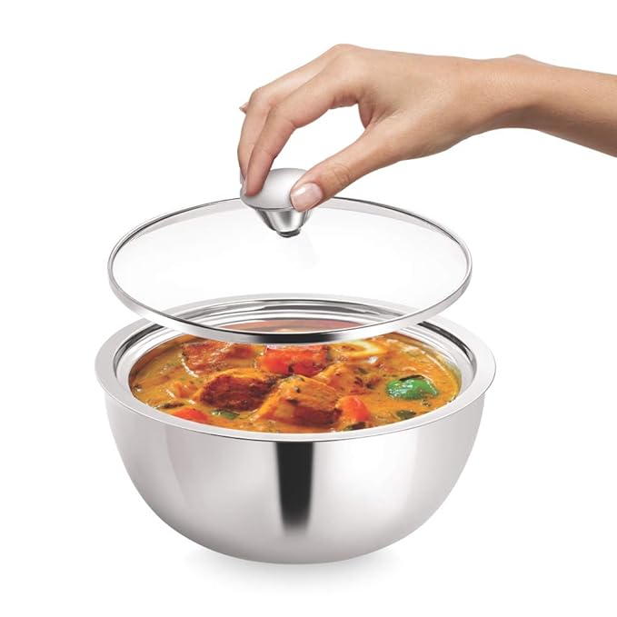 Borosil Insulated Curry Server Bowl | 1.5 Litres | Stainless Steel | Silver