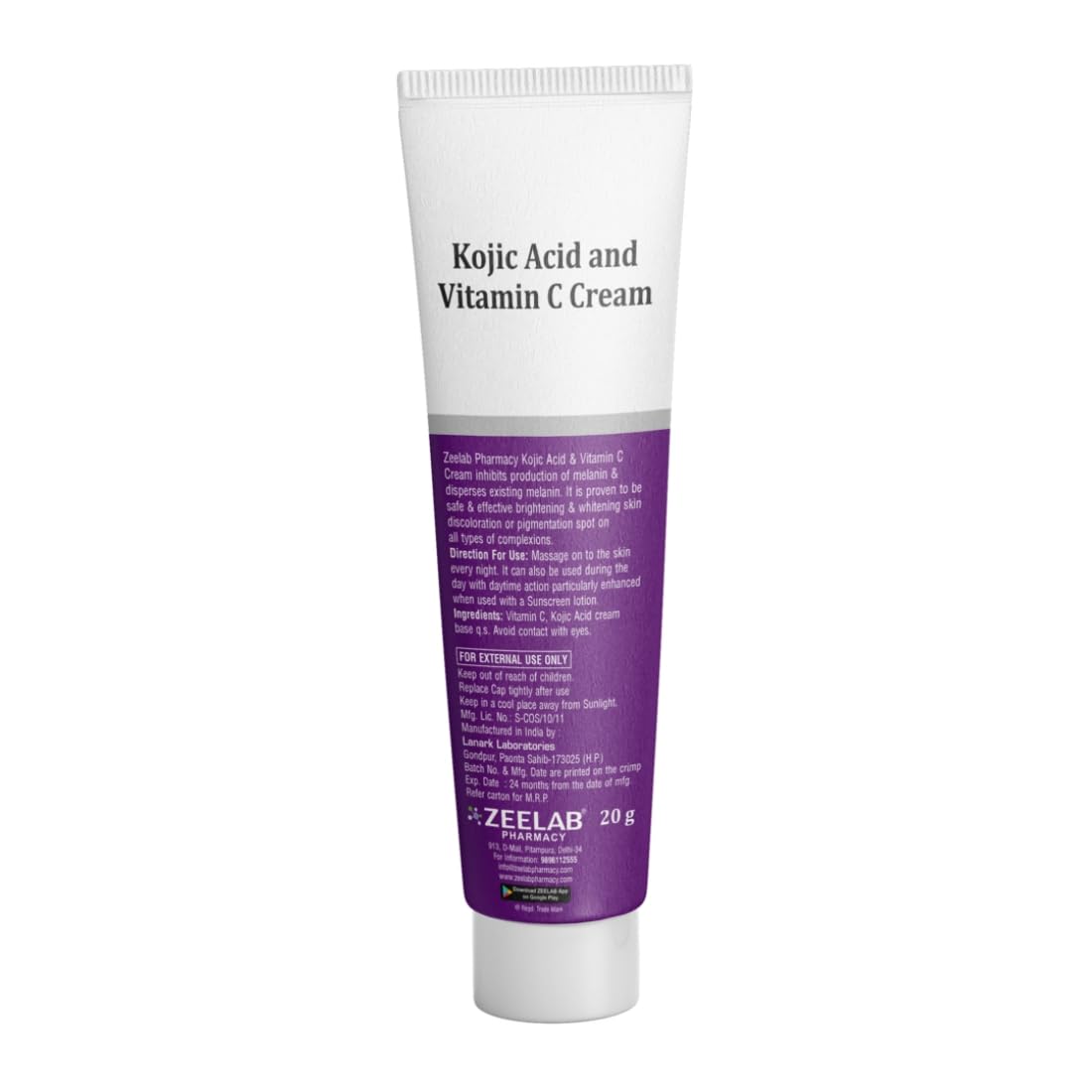 Zeelab Kojic Acid 2% and Vitamin C Cream â€“ Advanced Formula for Pigmentation, Dark Spots, Age Spots, Acne Marks & Uneven Skin Tone â€“ 20g Tube