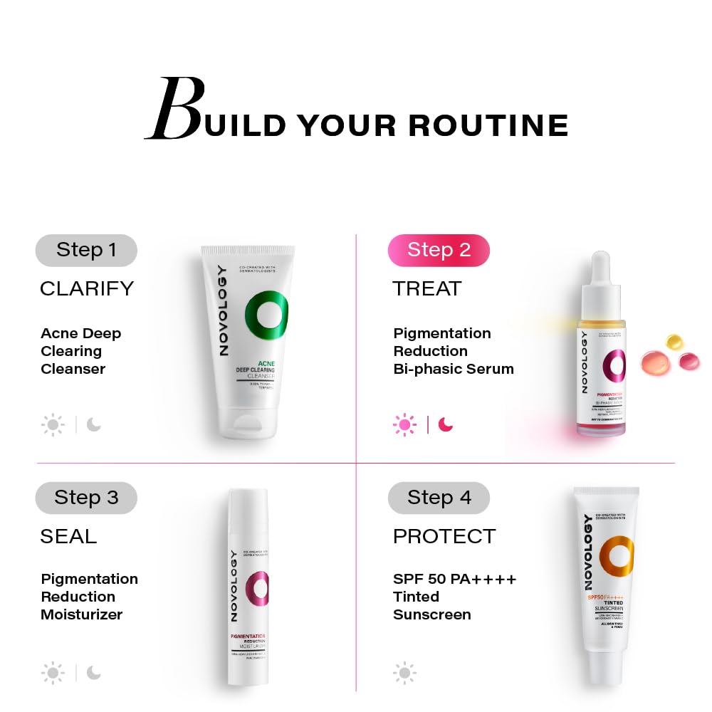 Novology Bi-Phasic Serum for Hyperpigmentation, Dark Spots, Acne Marks and Uneven Skin Tone| Dry-Combination Skin | 28ml