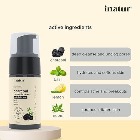 Inatur Purifying Charcoal Foaming Face Wash - 100 ml
