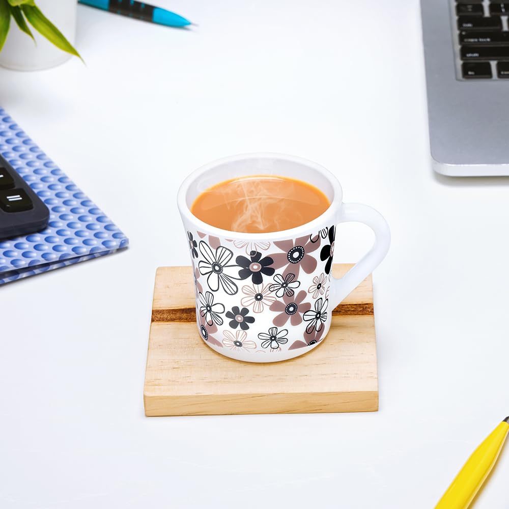 Larah by Borosil Crysta Series Macy Opalware Mug | Set of 6 Tea/coffee Mugs | 210 Ml Each