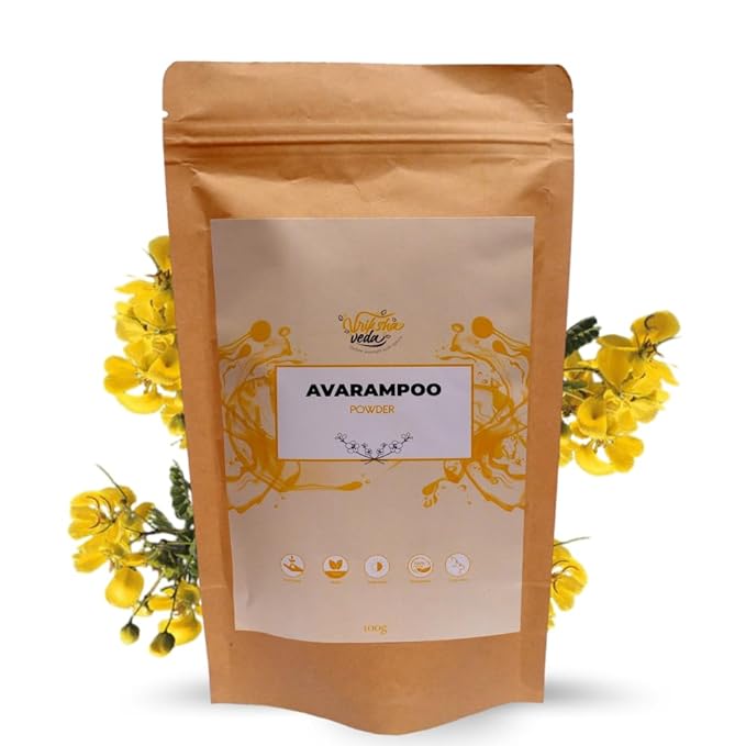 Vriksha Veda Organic Avarampoo Flower Powder for Face Body and Hair - 100 gms