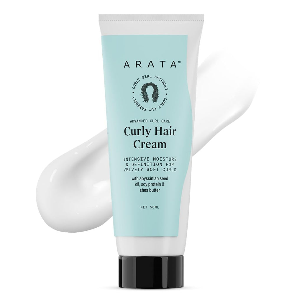 Arata Curl Cream For Curly, Frizzy & Dry Hair | Moisturises & Hydrates Curls | Reduces Frizz| Derma Tested | Soy Protein & Shea Butter | 50g