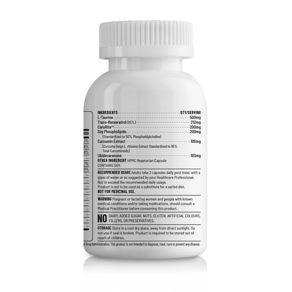 Unived Advanced nutrients With Caroriteâ„¢ (Carotenoid complex), Coenzyme Q10, Curcumin, Trans-resveratrol, Choline & L-taurine | Advanced formula to support healthy aging | 60 Vegan Capsules