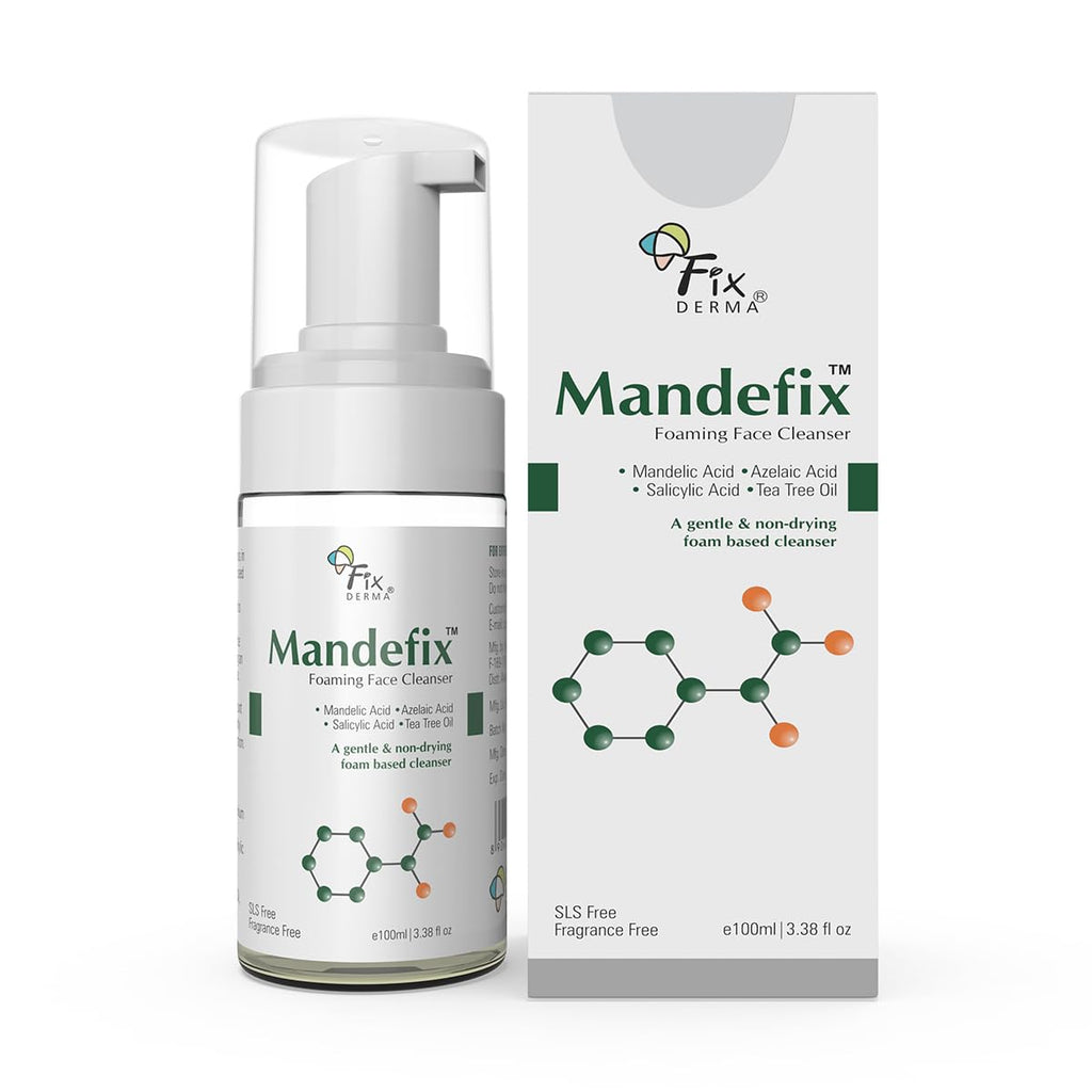 Fixderma Mandefix Foaming Cleanser with 2% Salicylic Acid | Nondrying Cleanser, Exfoliator, Reduces Skin Ageing | Salicylic Acid Face Wash for Sensitive and Acne Prone Skin - 100ml