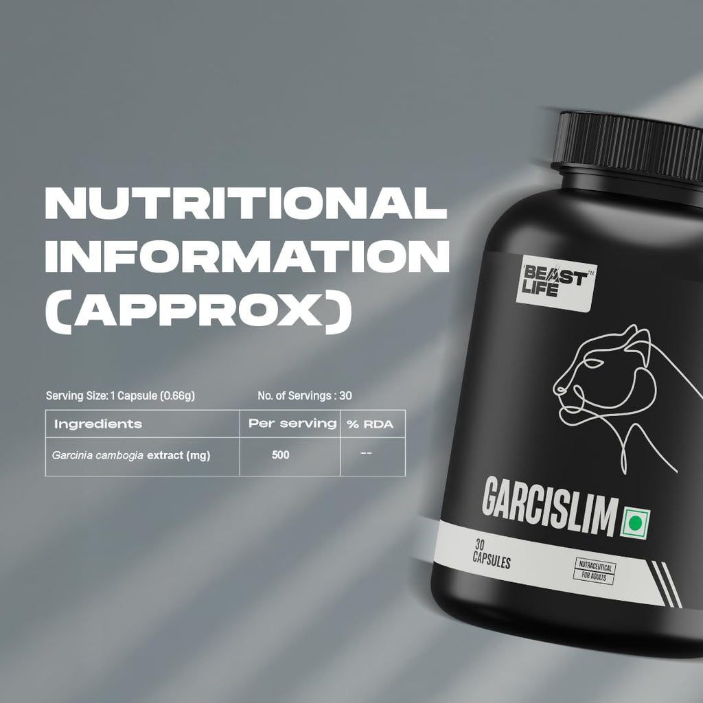 BeastLife GarciSlim Capsules | Garcinia Cambogia Fruit Extract | Support Healthy Weight Management | Helps Maintain Energy & Cholesterol Levels | 30 Capsules