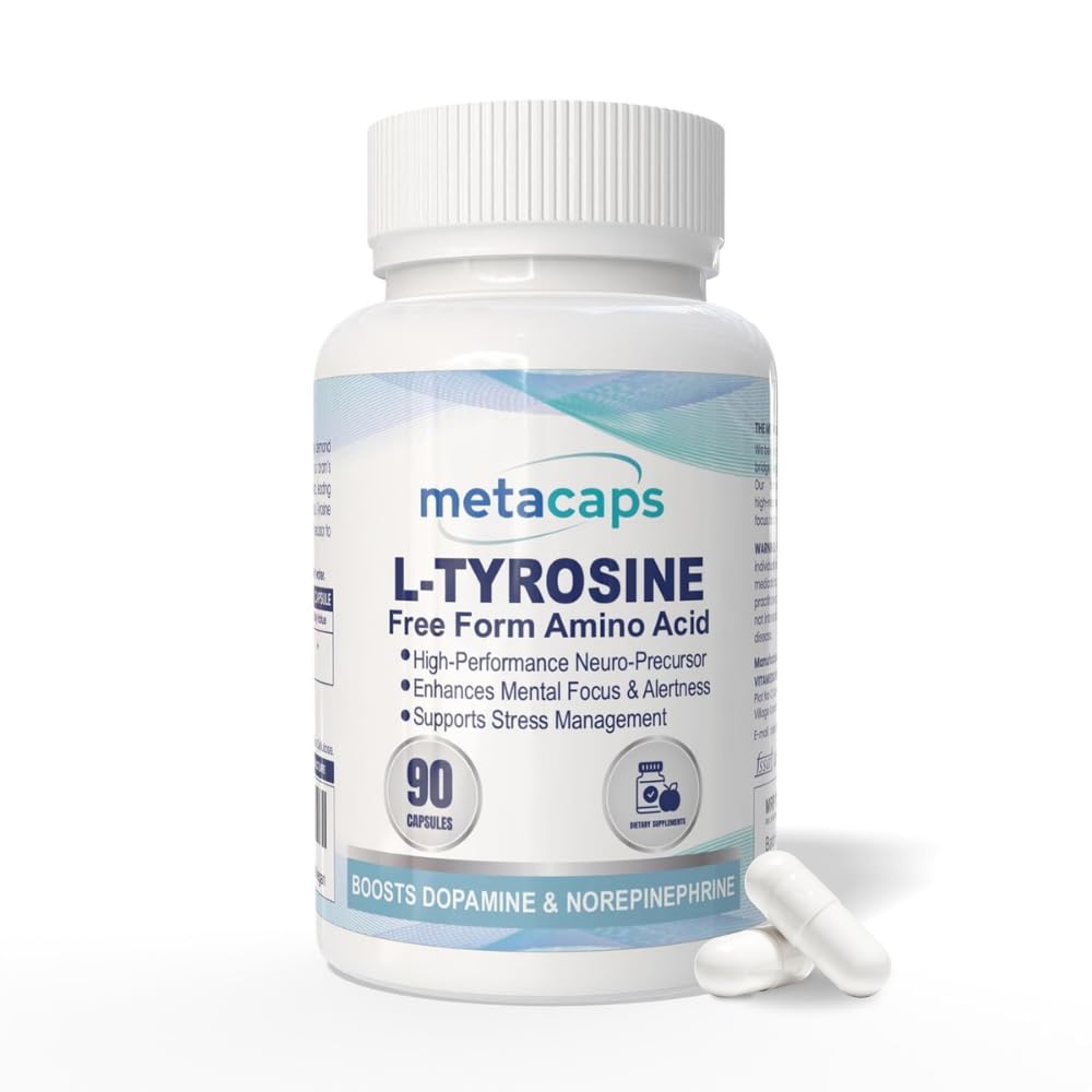 MetaCaps Pure L-Tyrosine 500mg – 90 Veg Capsules | High-Potency Amino Acid for Brain Support | Enhances Focus, Mental Clarity & Alertness | Stress Management & Mood Balance | Non-GMO & Vegan
