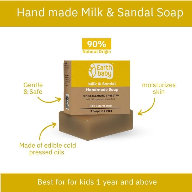 Earthbaby Natural Handmade Milk & Sandal bath soap - 100 gms (Pack of 3)