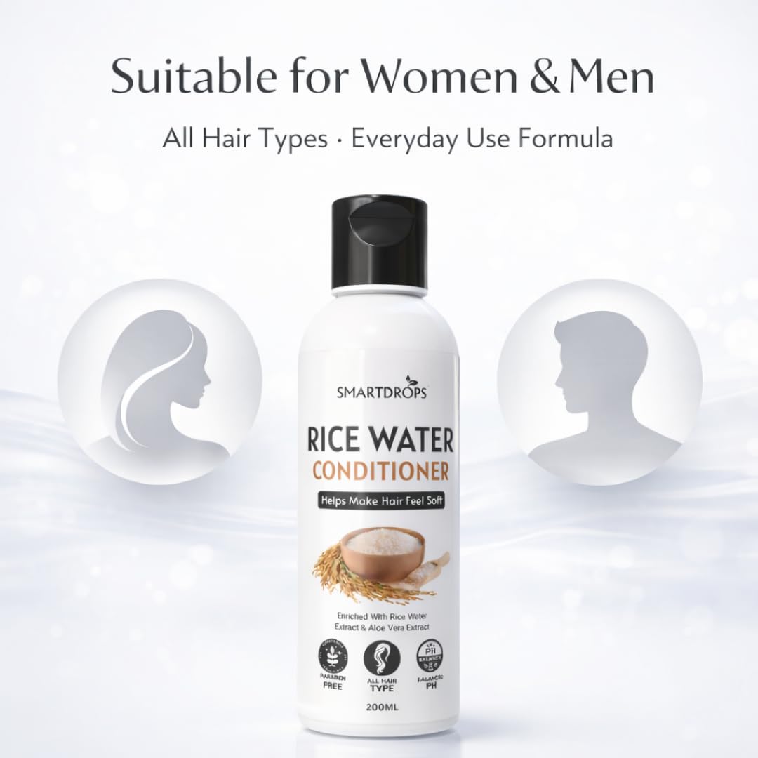 Smartdrops Rice Water Conditioner | Rice Water Conditioner with Rice Water Keratin | With Aloe Vera Extract For Soft Hair Feel | Daily Hair Care Conditioner For Men And Women | Pack 1