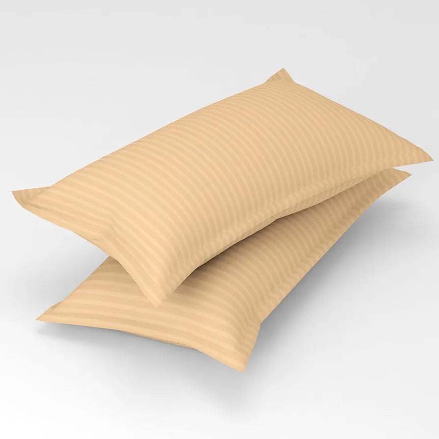 Homefab India 160 TC Stripe Glace Cotton Double BedSheet with 2 Pillow Covers Peach