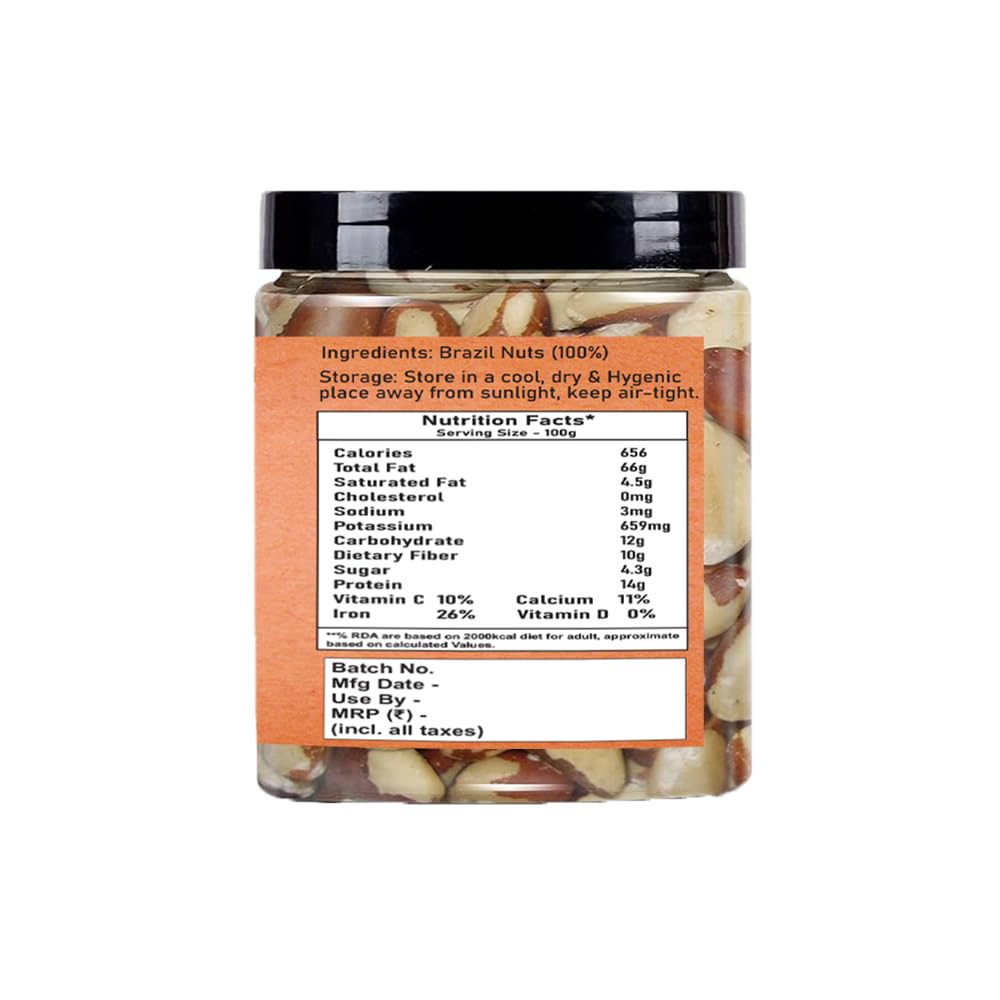 NatureOnus Brazil Nuts 100g, Premium | Rich in Selenium and Antioxidant Rich | Superfood | Have 1 Daily (Grade A ++ Nuts, Premium Jumbo Size, Imported) (100gms)