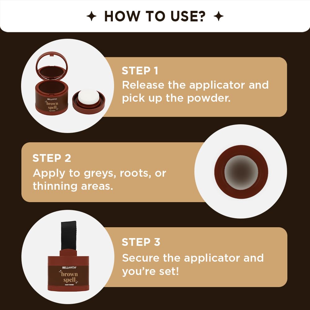 BELLAVITA Brown Spell Hair Powder | Instant Grey Coverage & Thinning Spot Concealer | Smudge-Proof, Sweat-Resistant & Long-Lasting Formula | Natural looking colour | 4g