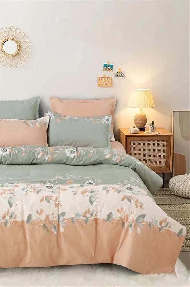 The Home Style Supersoft Cotton King Size Printed Flat Double Bedsheet with 2 Pillow Cover 400 TC Peach Puff