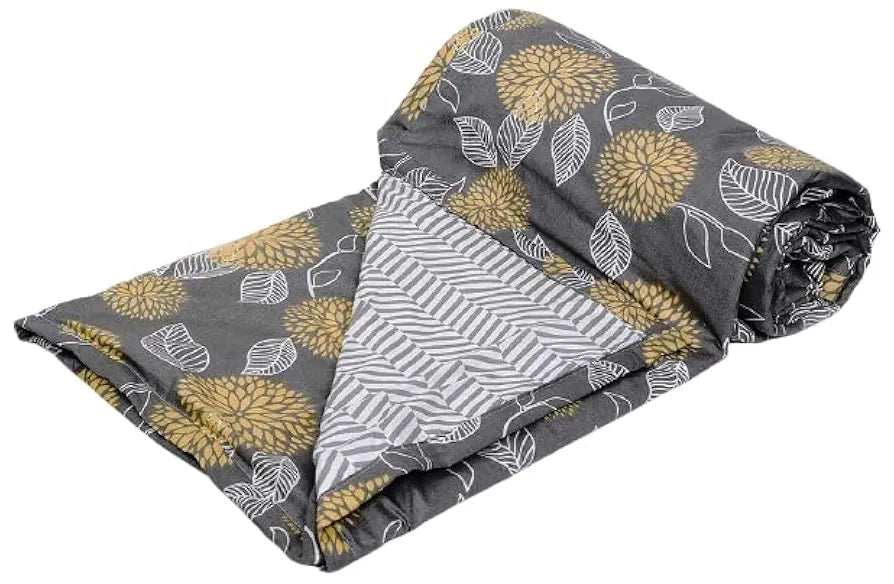 Trance Home Linen Pure Cotton Reversible Dohar Toddler Size Cotton Ac Quilt for Babies Blanket Colour Grey Yellow Abstract