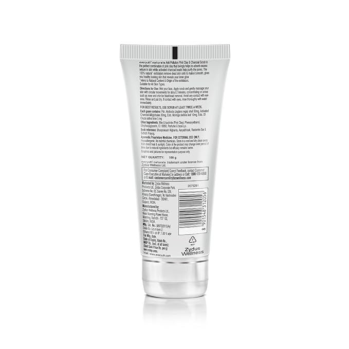 Everyuth Naturals Anti Pollution Pink Clay & Charcoal Scrub - 100 gms