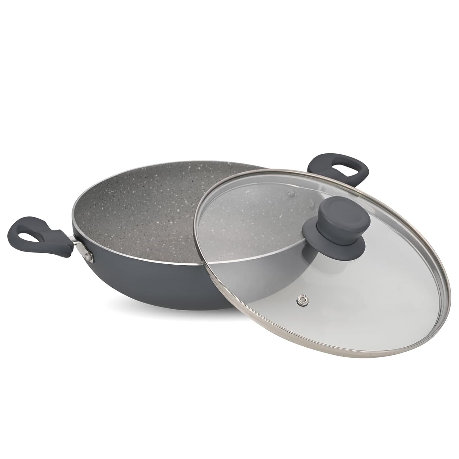 NAVRANG Cookware Aluminium Kadhai 22cm with Glass Lid