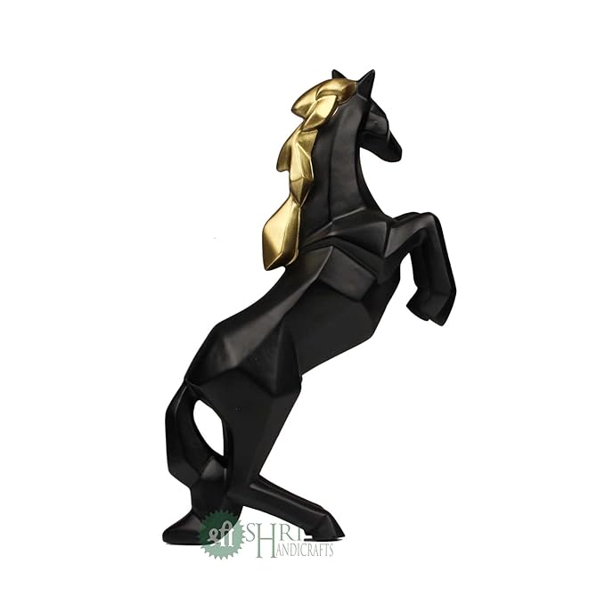 Indicast 11" Inch Abstract Black Charging Horse Sculpture Figurine Handicraft Home Desk Decor Geometric Resin Wildlife Statue | Black
