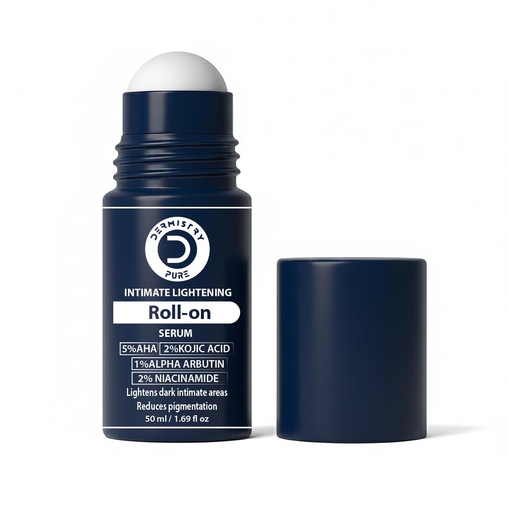 Dermistry Intimate Lightening Brightening Roll On Serum for Private Parts Bikini Area Inner Thighs Men Women Targets Dark Spots Pigmentation Reduces Itching Dryness Bad Odor 50ml