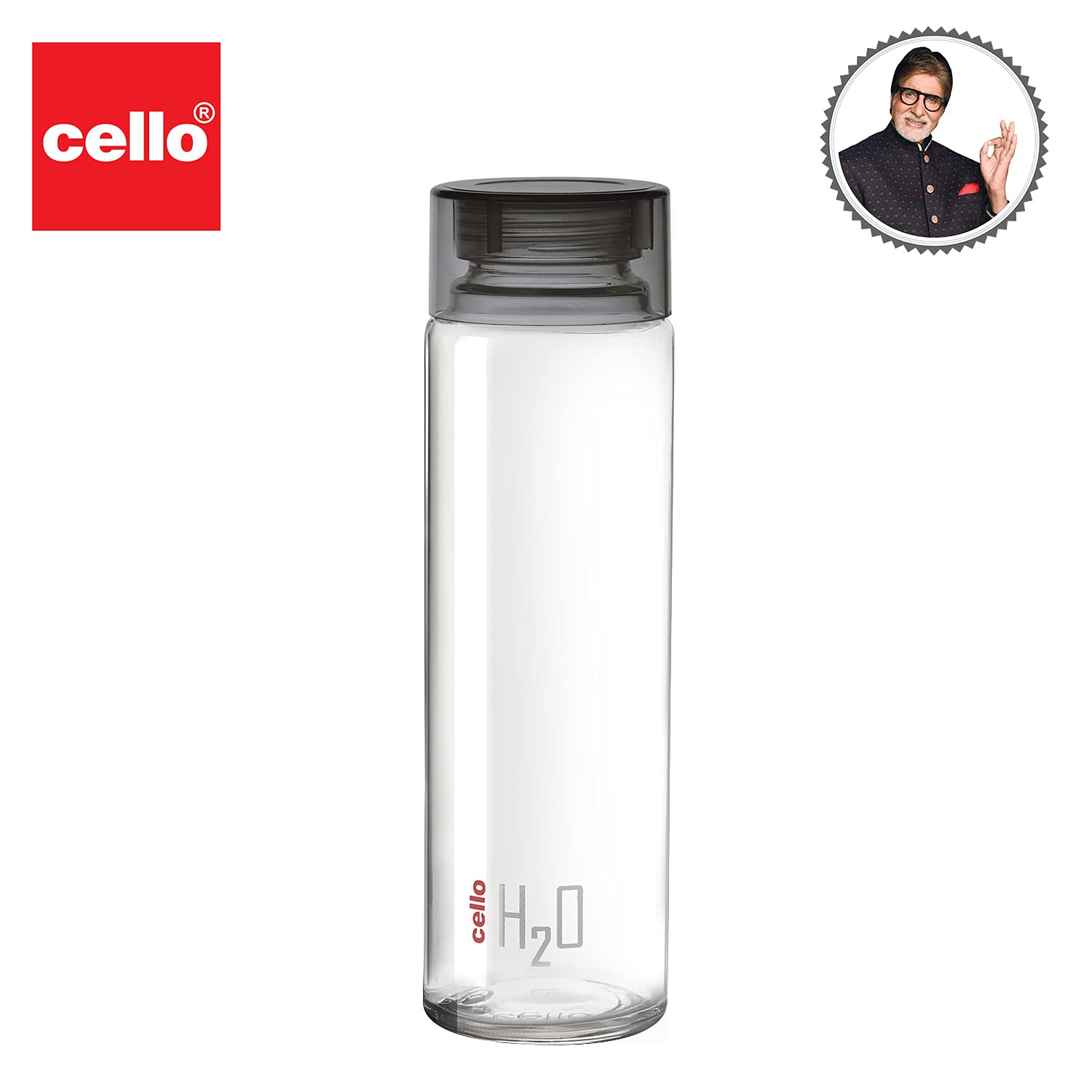 Cello H2O Glass Fridge Water Bottle with Plastic Cap | 920 ml | Set of 3 | Black