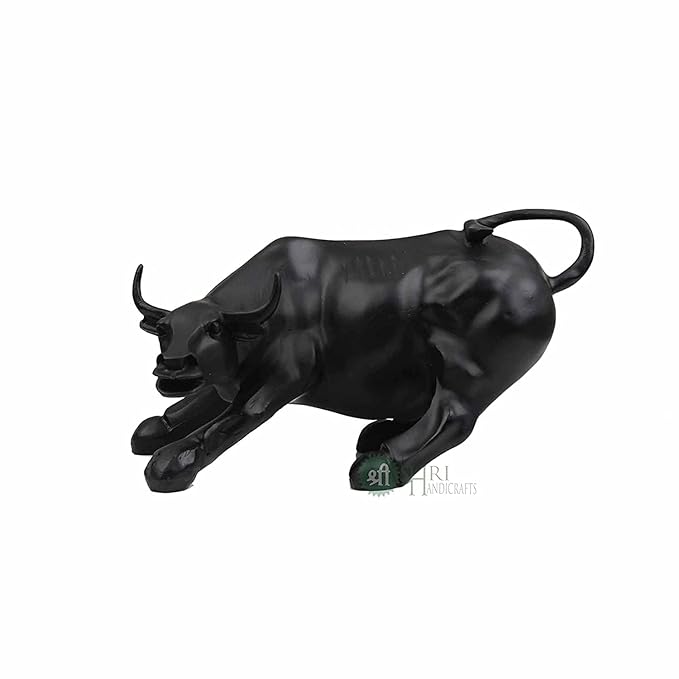 Indicast Resin 10" Inch Geometric Statue Bull Sculpture Ornament Abstract Animal Figurines Room Desk Decor | Black