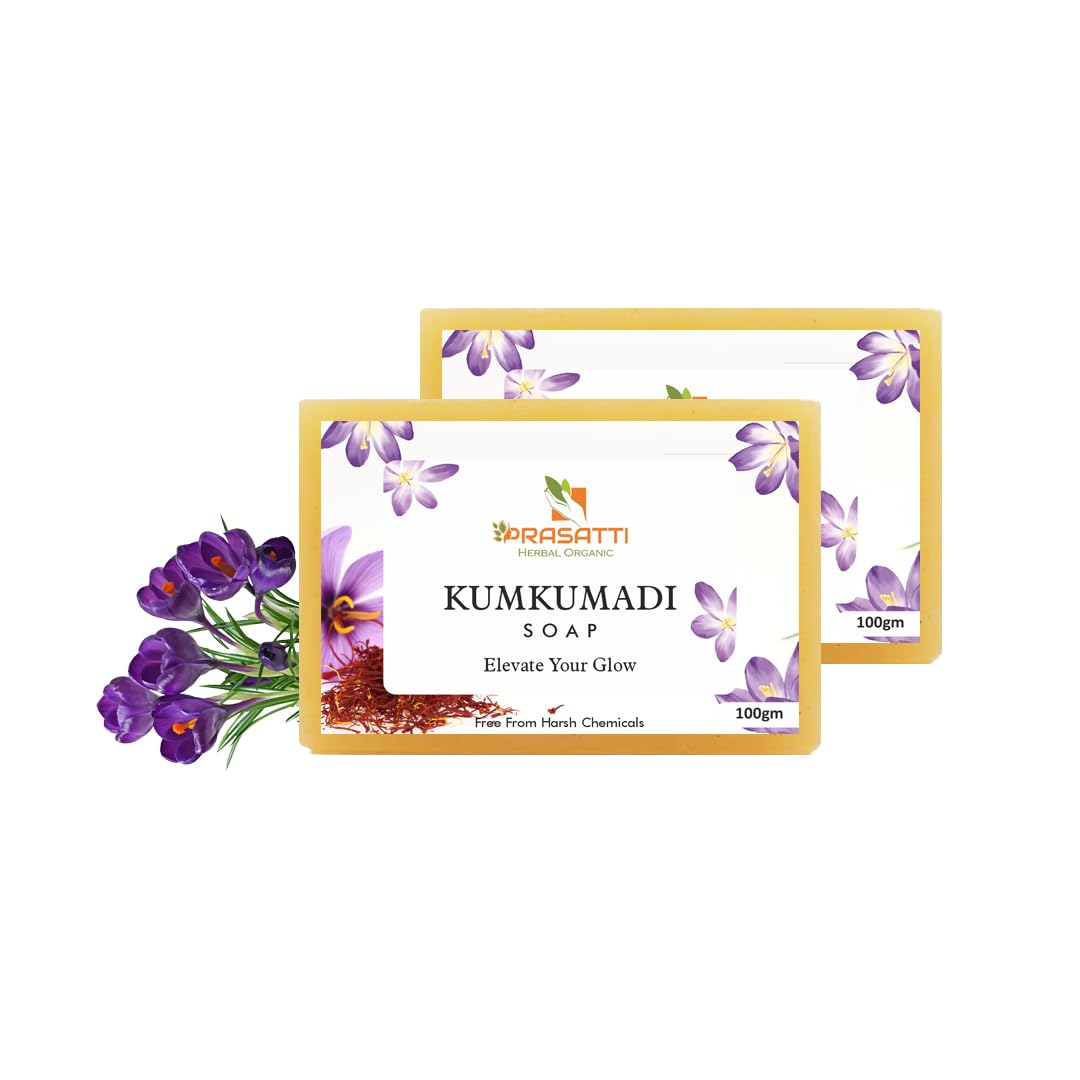 Prasatti Herbal Organic Kumkumadi Bathing Soap Good for Reduce Skin Dryness - 100 Gms | Pack of 2