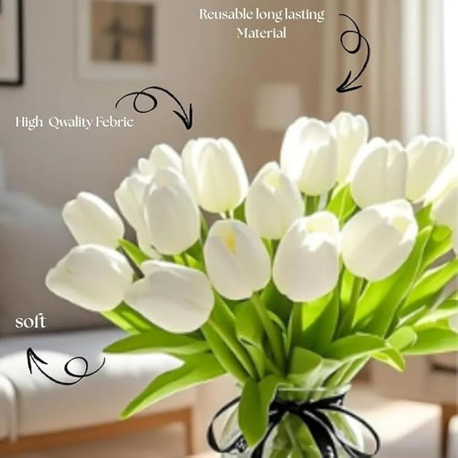5 Pcs Artificial Tulip Lily Flowers for Vase White Fabric Faux Tulips