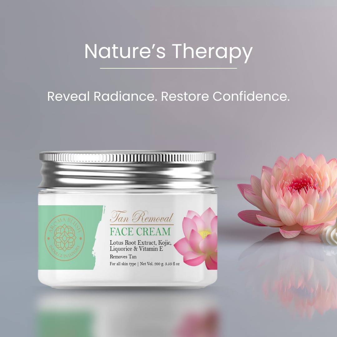 Aromablush - Tan Removal Face Cream | Liquorice, Lotus Root, Kojic Acid & Vitamin E | Tan Removal | Brightening & Hydrating | Even Tone | Anti-Aging | Dermatologist-Tested & Cruelty-Free | 200ml