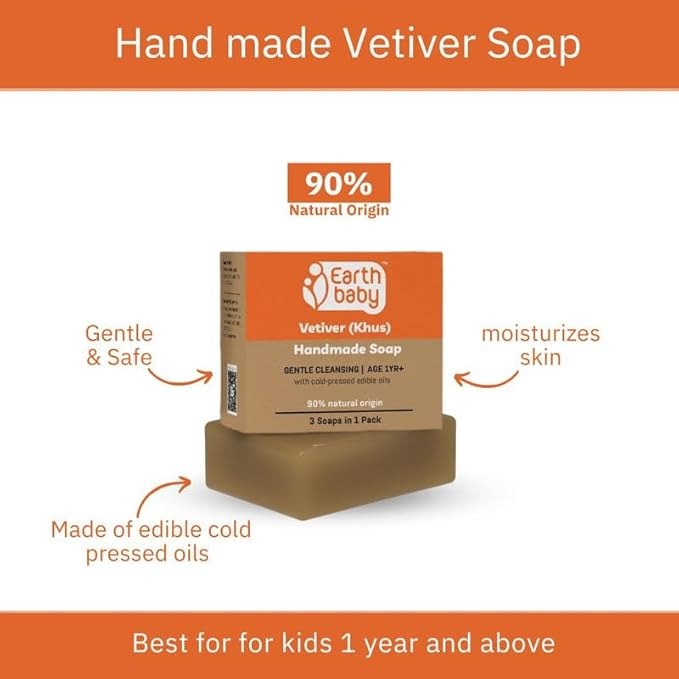 Earthbaby Natural Handmade Vetiver (Khus) bath soap - 100 gms (Pack of 3)