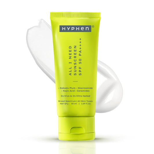 Hyphen All I Need Sunscreen SPF 50 PA++++ | With New-Gen UV Filters | No White Cast | In-Vivo Tested | Brightens,Hydrates| Lightweight Non-Greasy UVA/UVB Protection | For All Skin Types | Women & Men | 50ml