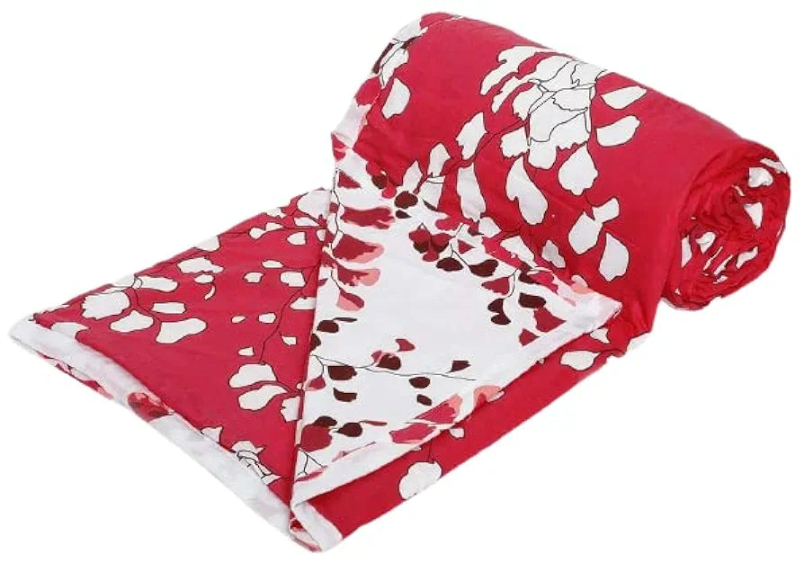 Trance Home Linen Pure Cotton Reversible Dohar Toddler Size Cotton Ac Quilt for Babies Colour Red White Leaves