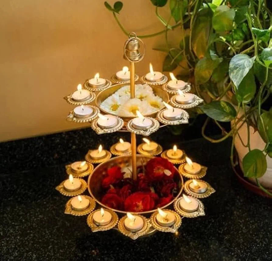 The Purple Tree Beautiful Two Layer Diya Urli Decorative Bowl for Floating Flowers and Tea Light Candles