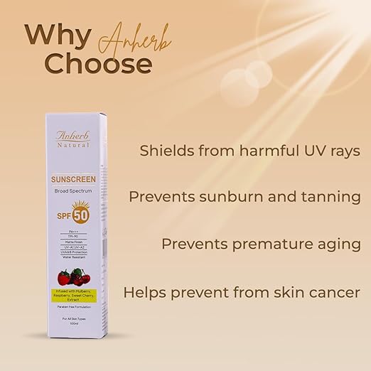 Anherb Natural SPF 50 Sunscreen Lotion UVA + UVB Protection - 100 ml