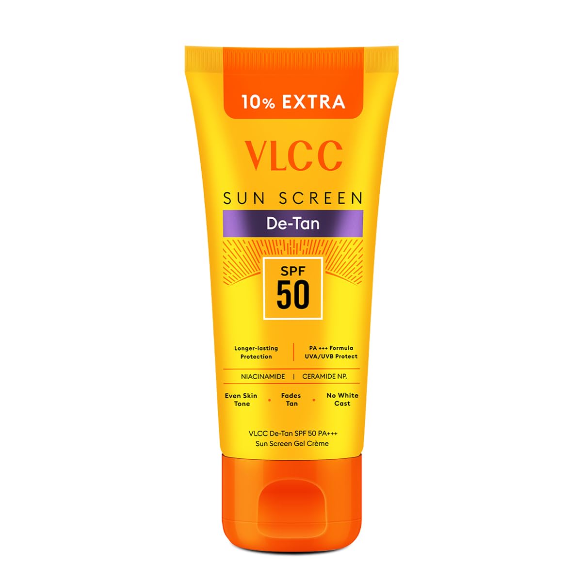 VLCC All Skin De-Tan SPF 50 PA+++ Sunscreen Gel Crème - 100g + 10g Extra | With Cucumber, Carrot, and Saxifraga Extracts | Enhances Glow, Protects from UVA, UVB Rays, and Help Reduce Dark Patches.