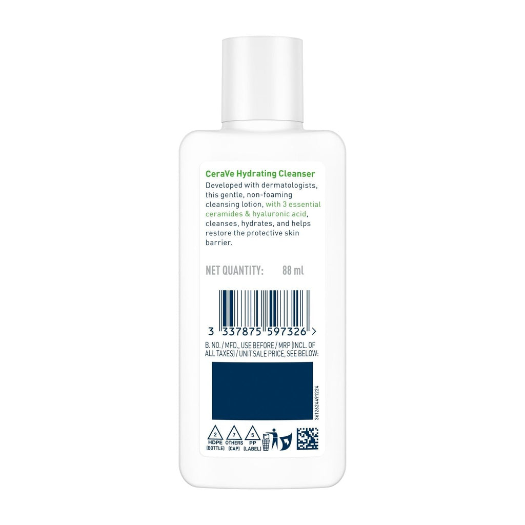 CeraVe Hydrating Cleanser For Normal To Dry Skin (88ml) - Non-Foaming Face Wash with Hyaluronic Acid And Ceramides | Non-Comedogenic, Non-Irritating And Fragrance-Free Cleanser
