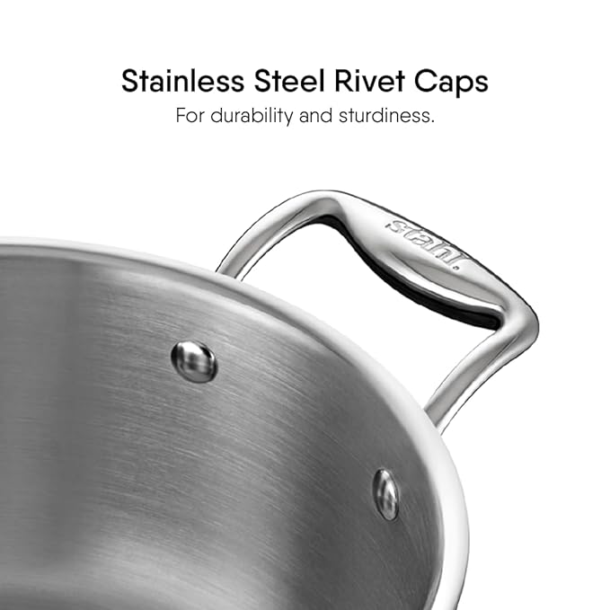 Stahl Artisan Triply Stainless Steel Sauce Pot/ Casserole With  Glass Lid | Induction Pot | Briyani Pot/ Handi | 2 L | 18 Cm