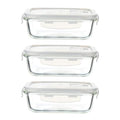 Femora Borosilicate Glass Containers for Kitchen | Storage Box for Kitchen With Air Vent Lid | Set of 3 | 620 Ml
