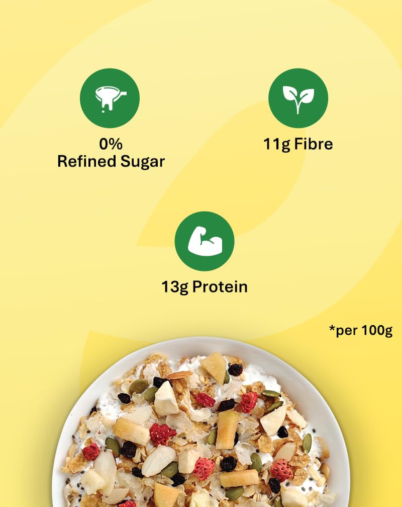 True Elements Muesli Fruits, Nuts & Seeds 400gm - Breakfast Cereal | 100% Wholegrain | Muesli with Freeze Dried Fruits