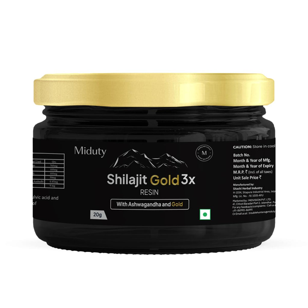 Miduty Shilajit Gold 3X - Ashwagandha - Himalayan Shilajit Gold - Original Shilajit Gold Resin - Shilajit for Men - 20g