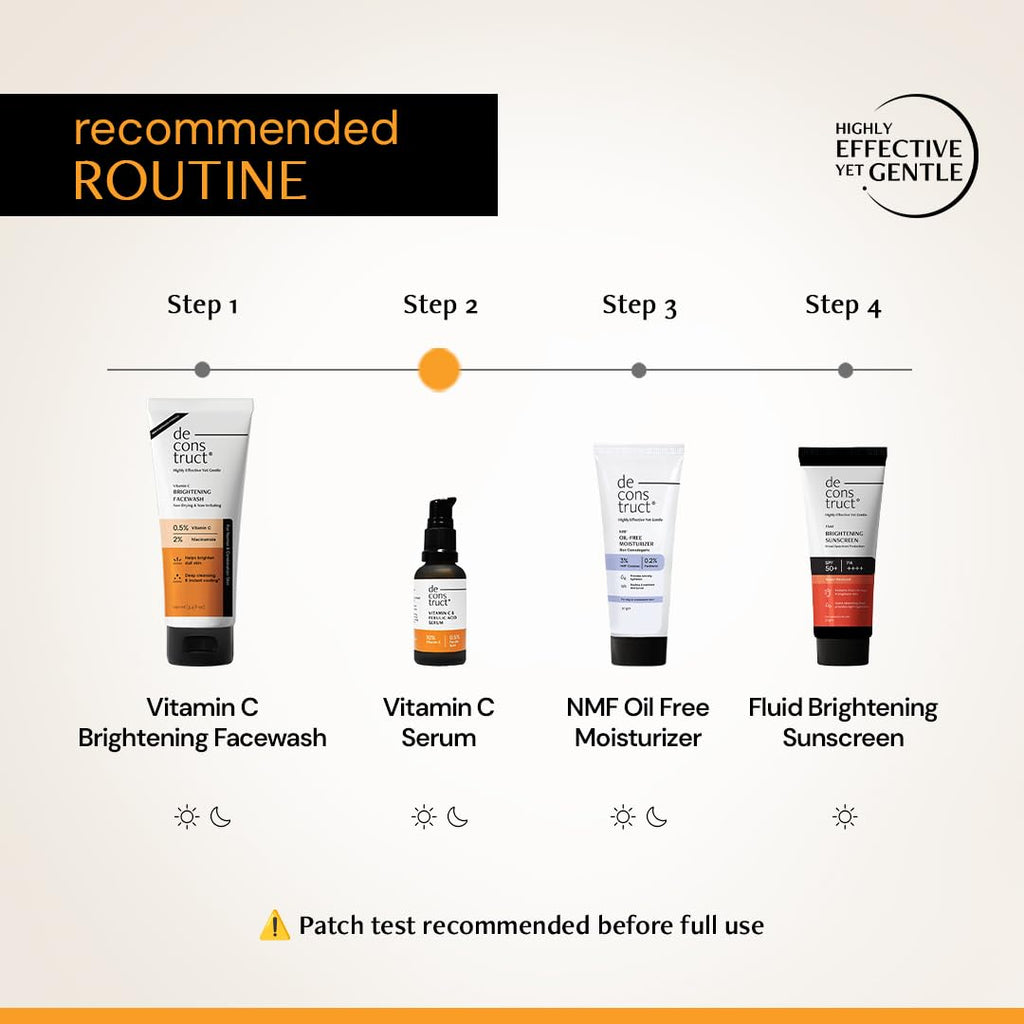 Deconstruct 10% Vitamin C Serum | Non-Irritating & Non-Sticky | Tested for Oily, Sensitive Skin | Beginner-Friendly| Brightens Dull Skin, Evens Tone | No Purging | With 0.5% Ferulic Acid|30ml