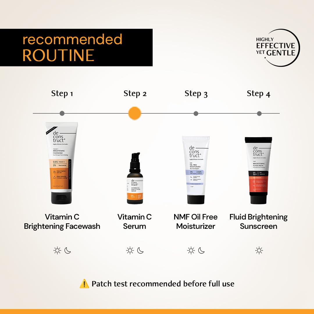Deconstruct 10% Vitamin C Serum | Non-Irritating & Non-Sticky | Tested for Oily, Sensitive Skin | Beginner-Friendly| Brightens Dull Skin, Evens Tone | No Purging | With 0.5% Ferulic Acid|30ml