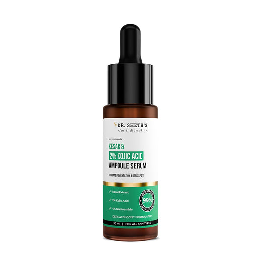 Dr Sheth's Kesar & 2% Kojic Acid Ampoule Serum | Prevents Pigmentation & Dark Sports | Provides Glow | Lightweight & Quick Absorbing | For Men & Women | All Skin Types | 30 ml
