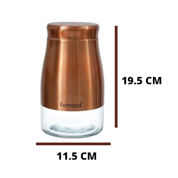 Femora Kitchen Storage Jars Copper Finish With See Through Bottom Jar | 900 Ml | Pack of 2