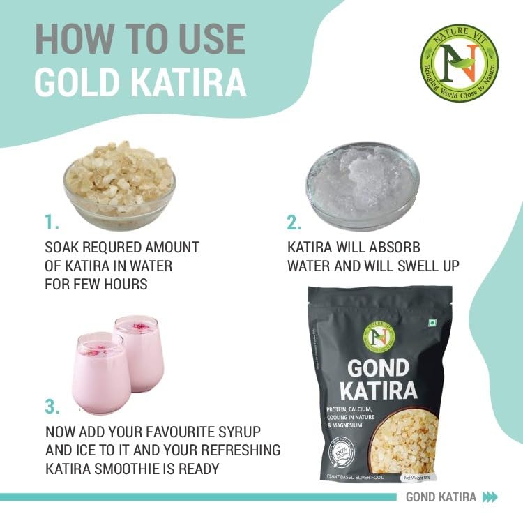 NatureVit Pure Gond Katira (Edible Almond Gum) | High Cooling Properties | Natural Tragacanth Gum Superfood | Calcium · Magnesium · Protein