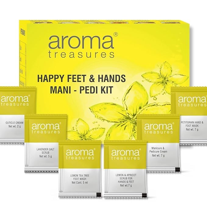 Aroma Treasures Happy Feet & Hands Manicure Pedicure Kit (33g/ml) | One-Time Use | Enriched with Pure Essential Oils | Natural Care for Soft & Refreshed Skin
