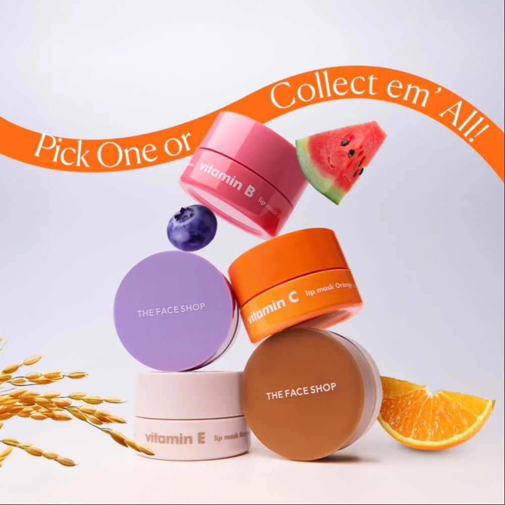 The Face Shop Vitamin C Lip Sleeping Mask (5g) - Smooths & Softens Dry Lips - Hydrating Lip Balm - Overnight Lip Care - Korean Skin Care