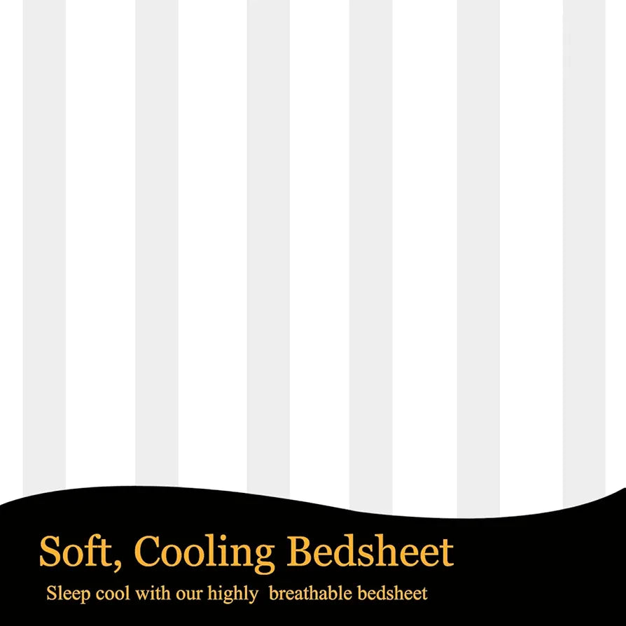 Fresh From Loom 240 TC Satin Striped Soft Bed Covers King Size Bed with Two Pillow Cover Elastic Bedsheet White